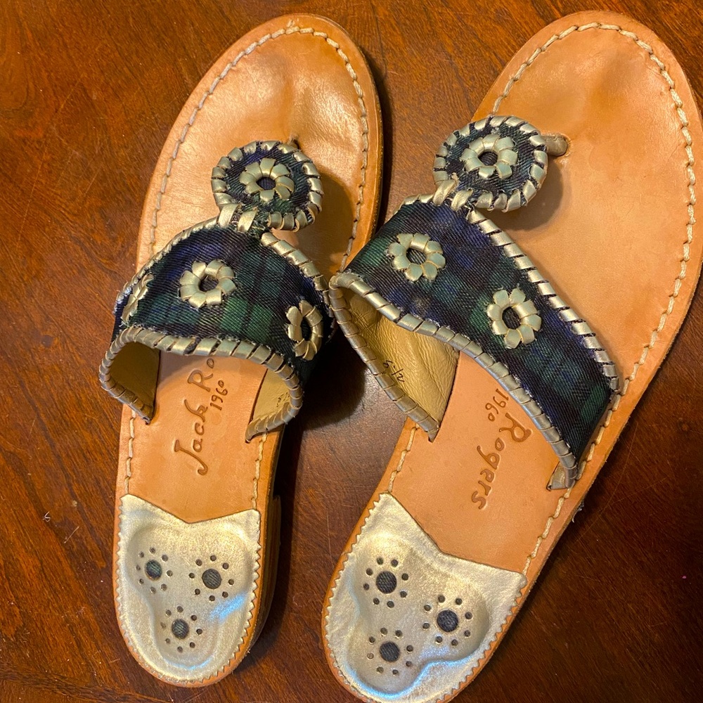Jack Rogers Green/Blue Plaid Sandals